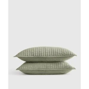 NWOT Quince European Linen Cotton Stitch Sham Set Willowleaf Standard Bedding